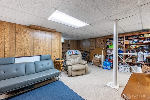 54 Beverly Pl, Oakwood, OH 45419 - finished basement with carpet floors, wooden walls, and a paneled ceiling
