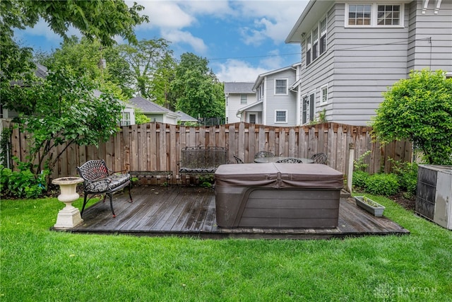 54 Beverly Pl, Oakwood, OH 45419 - view of yard featuring a hot tub, a deck, and central AC unit