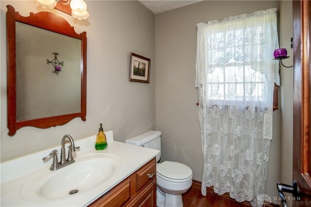 343 White Oak Dr, Chester Twp, OH 45177 - bathroom featuring toilet, vanity, wood finished floors, and a shower with shower curtain