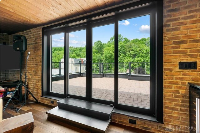 1000 Paradrome St, Cincinnati, OH 45202 - doorway to outside with wooden ceiling, hardwood / wood-style flooring, and beverage cooler