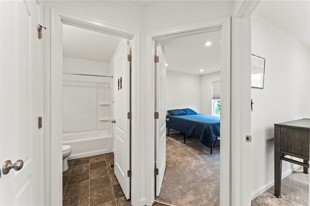 1130 Arden Way, Fairborn, OH 45324 - bathroom with toilet, shower / tub combination, recessed lighting, and stone finish floors