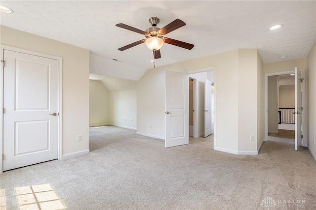8730 Dowd Ct, Washington Twp, OH 45458 - unfurnished bedroom with carpet, baseboards, recessed lighting, lofted ceiling, and a ceiling fan