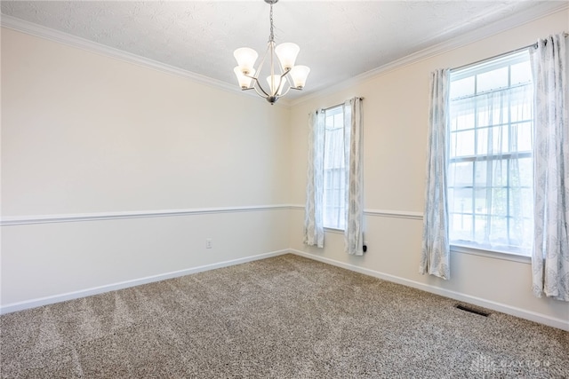 8730 Dowd Ct, Washington Twp, OH 45458 - empty room featuring a chandelier, carpet floors, crown molding, and baseboards