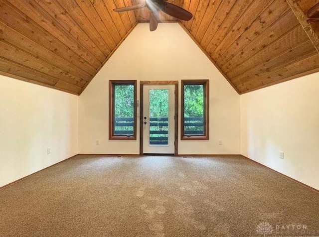 5565 Short Rd, New Carlisle, OH 45344 - bonus room featuring wooden ceiling, a ceiling fan, lofted ceiling, and carpet flooring