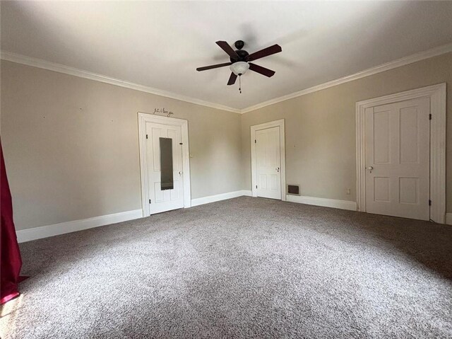 142 W Church St, Xenia, OH 45385 - unfurnished bedroom with crown molding, baseboards, carpet flooring, and a ceiling fan