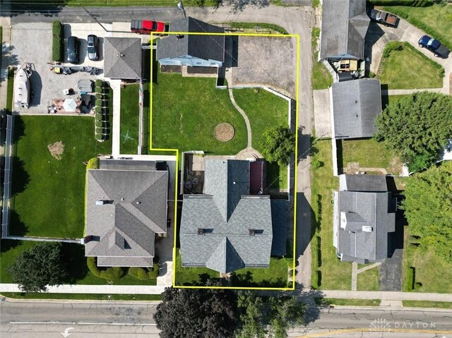 142 W Church St, Xenia, OH 45385 - aerial perspective of suburban area with property parcel outlined