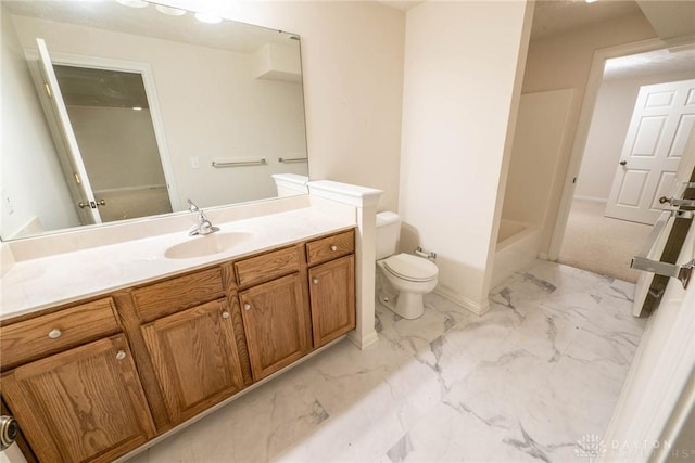 9062 Adam Ln, Waynesville, OH 45068 - bathroom with marble finish floors, toilet, vanity, and baseboards