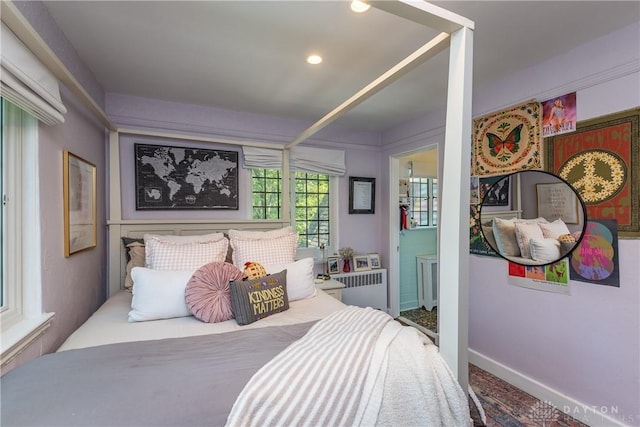 1500 Ridgeway Rd, Oakwood, OH 45419 - bedroom featuring baseboards, radiator, and recessed lighting