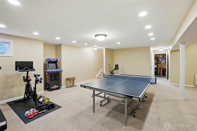 10041 Meadow Woods Ln, Washington Twp, OH 45458 - game room featuring recessed lighting, light colored carpet, and baseboards
