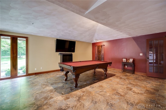 1211 Runnymede Rd, Oakwood, OH 45419 - recreation room featuring pool table, baseboards, and vaulted ceiling
