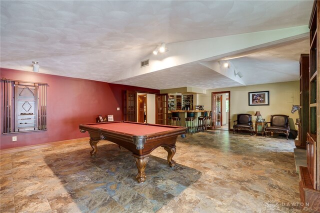1211 Runnymede Rd, Oakwood, OH 45419 - recreation room with vaulted ceiling, pool table, and bar area