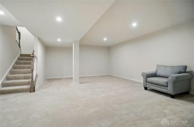 2550 Bellevue Dr, Batavia, OH 45103 - unfurnished room with recessed lighting, baseboards, light colored carpet, and stairs