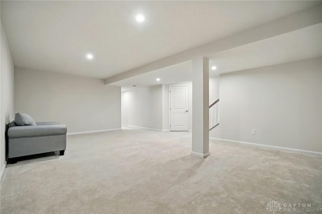 2550 Bellevue Dr, Batavia, OH 45103 - finished below grade area featuring recessed lighting, baseboards, stairs, and light carpet
