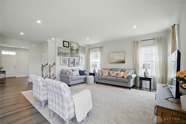 2550 Bellevue Dr, Batavia, OH 45103 - living area featuring wood finished floors, recessed lighting, and stairs