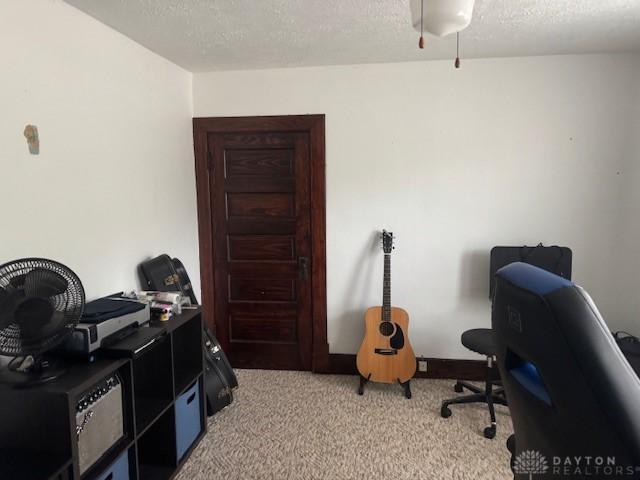 224 S Wolf Creek St, Brookville, OH 45309 - home office with light carpet and a textured ceiling