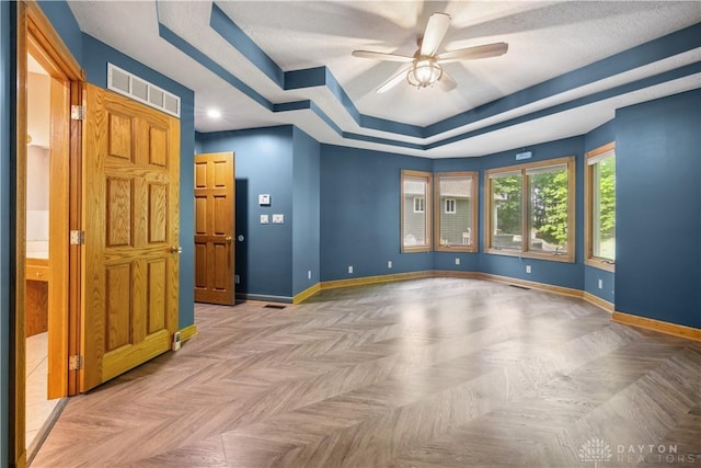 4384 New Market Banta Rd, Lewisburg, OH 45338 - empty room with a ceiling fan, baseboards, a tray ceiling, and recessed lighting