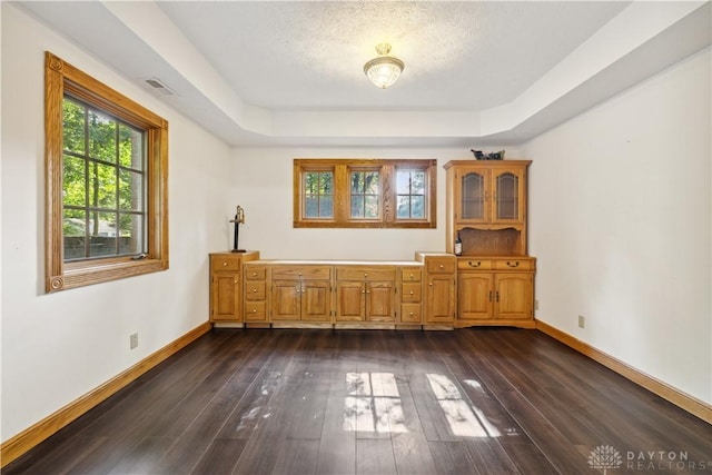 4384 New Market Banta Rd, Lewisburg, OH 45338 - unfurnished room featuring baseboards, dark wood-style flooring, and a raised ceiling