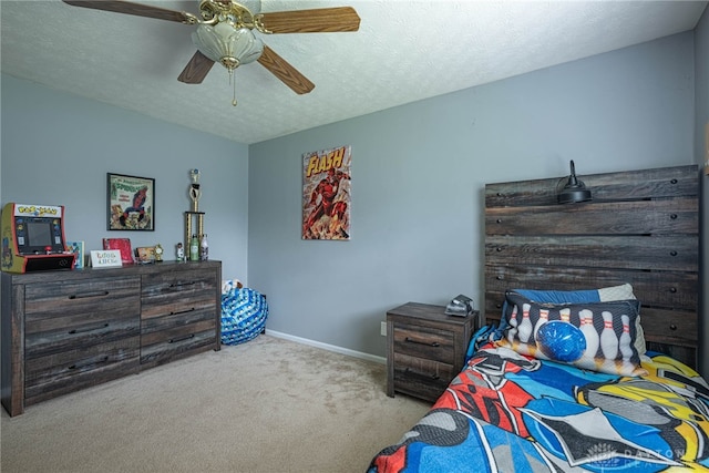 2547 Ryan Ct, Beavercreek, OH 45434 - bedroom featuring carpet flooring, baseboards, a textured ceiling, and ceiling fan