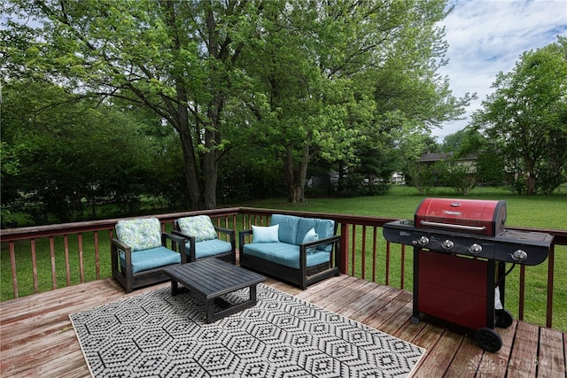 2547 Ryan Ct, Beavercreek, OH 45434 - wooden deck featuring a grill, an outdoor living space, and a yard