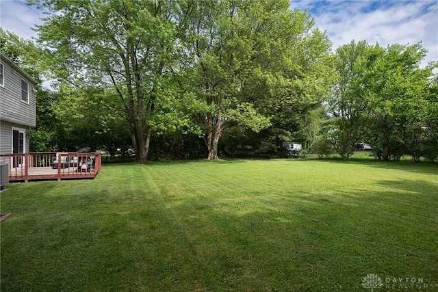 2547 Ryan Ct, Beavercreek, OH 45434 - view of grassy yard featuring a wooden deck and view of scattered trees