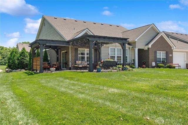 1215 Bourdeaux Way, Clearcreek Twp, OH 45458 - back of property with a pergola, brick siding, a lawn, and a patio area