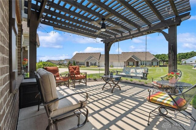 1215 Bourdeaux Way, Clearcreek Twp, OH 45458 - view of patio featuring a pergola, a residential view, and ceiling fan