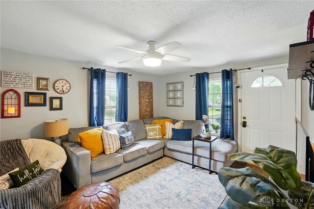 2755 S Blvd, Dayton, OH 45419 - living area featuring a textured ceiling and a ceiling fan