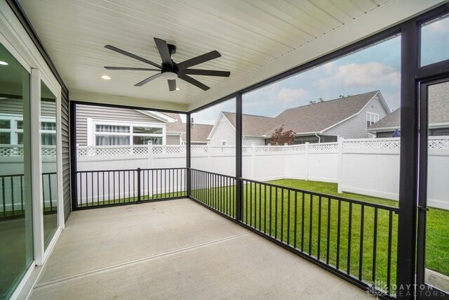 5053 Maiden Way, Liberty Twp, OH 45011 - unfurnished sunroom featuring ceiling fan