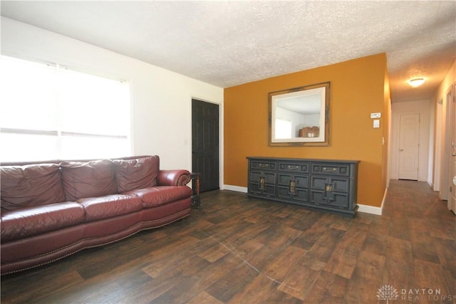6959 Edenton Pleasant Plain Rd, Wayne Twp, OH 45162 - living area with dark wood-style floors, baseboards, and a textured ceiling