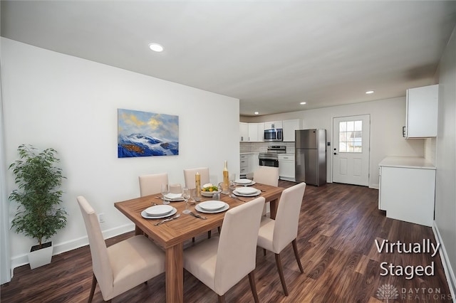 4612 Ward St, Cincinnati, OH 45227 - dining room featuring baseboards, dark wood-style floors, and recessed lighting
