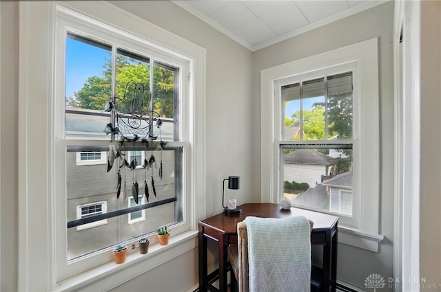 27 Spirea Dr, Oakwood, OH 45419 - dining area with crown molding and an office area