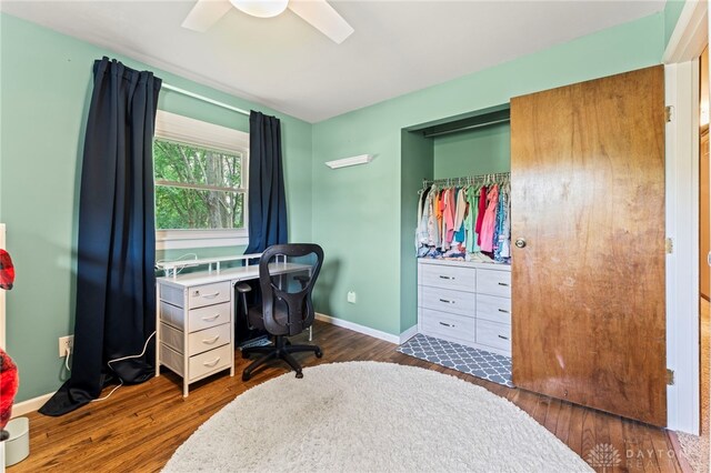 340 Marsha Jeanne Way, Dayton, OH 45458 - office area with wood finished floors, baseboards, and ceiling fan