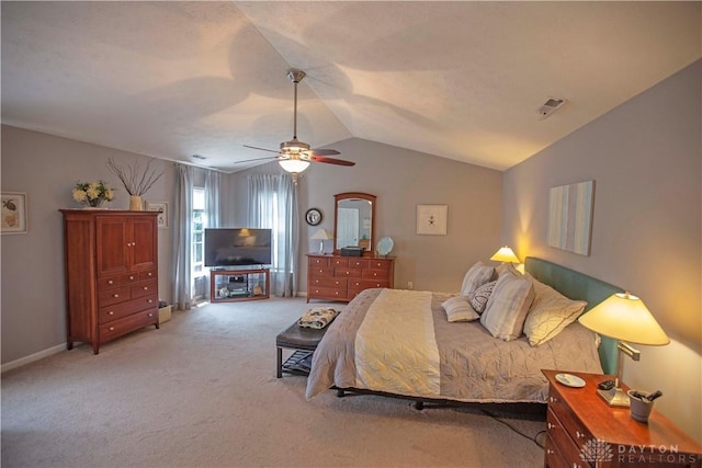 4560 James Madison Trl, Kettering, OH 45440 - bedroom with vaulted ceiling, light colored carpet, and a ceiling fan