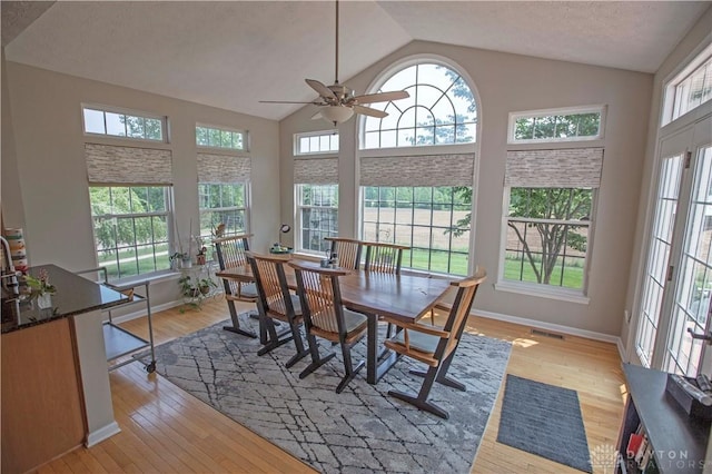 4560 James Madison Trl, Kettering, OH 45440 - dining space with plenty of natural light, lofted ceiling, light wood-style flooring, and ceiling fan