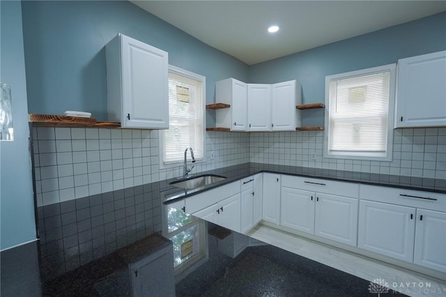 3409 E 5th St, Dayton, OH 45403 - kitchen featuring open shelves, a sink, white cabinetry, plenty of natural light, and recessed lighting