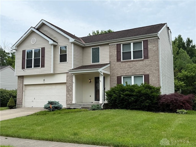 1529 Creekside Rd, Amelia, OH 45102 - view of front of house with a garage, concrete driveway, a front lawn, and brick siding