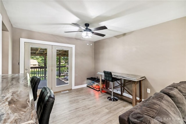 2706 Coldsprings Dr, Beavercreek, OH 45434 - living area featuring wood finished floors, a ceiling fan, and french doors