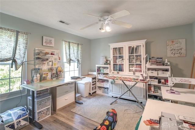1199 Whitetail Dr, Fairborn, OH 45324 - office with light wood-style flooring, a ceiling fan, and plenty of natural light