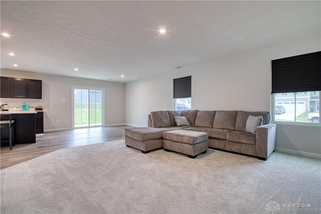 95 Whitney Way, West Milton, OH 45383 - living room with recessed lighting, baseboards, light carpet, and light wood-type flooring