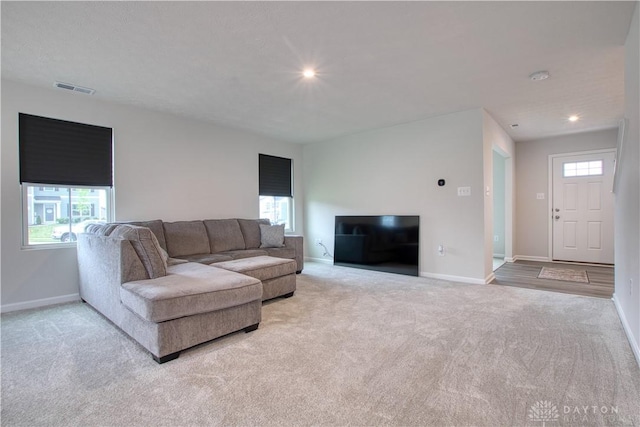 95 Whitney Way, West Milton, OH 45383 - living area with carpet floors, baseboards, and recessed lighting