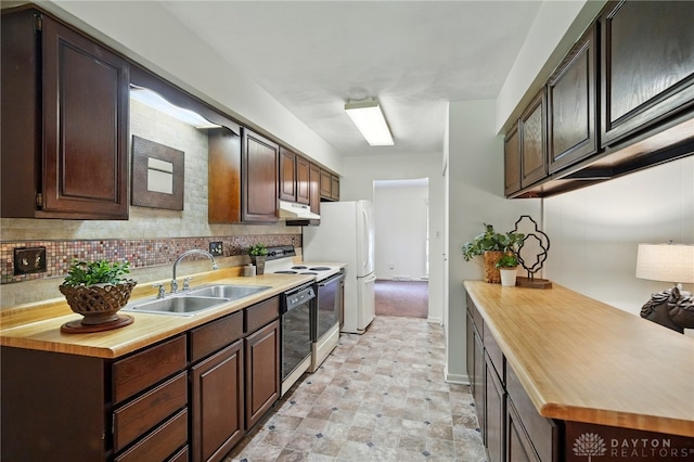 6007 Valleybrook Dr, Middletown, OH 45044 - kitchen with a sink, under cabinet range hood, tasteful backsplash, dark brown cabinetry, and dishwashing machine