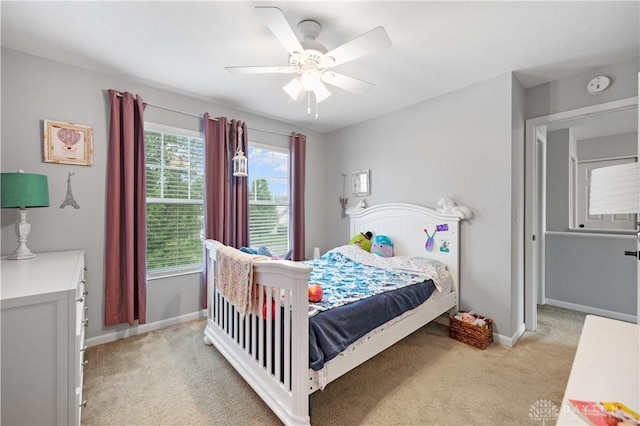 1750 Greentree Meadows Dr, Lebanon, OH 45036 - bedroom with light carpet, baseboards, and a ceiling fan
