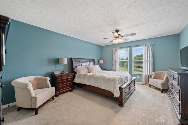 1750 Greentree Meadows Dr, Lebanon, OH 45036 - bedroom with light colored carpet, a ceiling fan, a textured ceiling, and baseboards