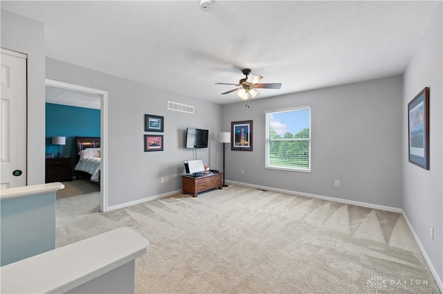 1750 Greentree Meadows Dr, Lebanon, OH 45036 - bedroom with light colored carpet, baseboards, and ceiling fan