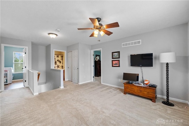 1750 Greentree Meadows Dr, Lebanon, OH 45036 - living room with carpet flooring, baseboards, ceiling fan, and an office area