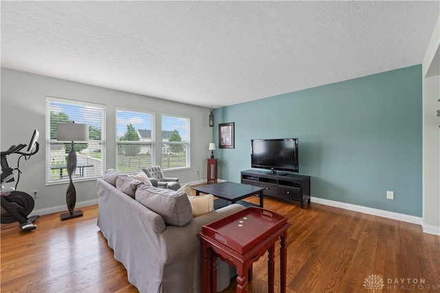 1750 Greentree Meadows Dr, Lebanon, OH 45036 - living room featuring wood finished floors, a textured ceiling, and baseboards