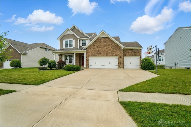 1596 Amberley Ct, Beavercreek Twp, OH 45385 - view of front of house featuring brick siding, a front yard, a garage, and concrete driveway