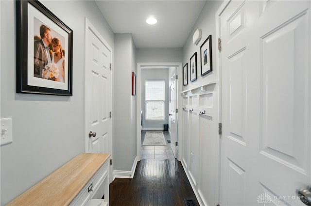 1596 Amberley Ct, Beavercreek Twp, OH 45385 - hallway featuring baseboards and dark wood-style floors