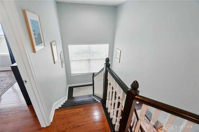 1596 Amberley Ct, Beavercreek Twp, OH 45385 - stairway featuring wood finished floors and baseboards