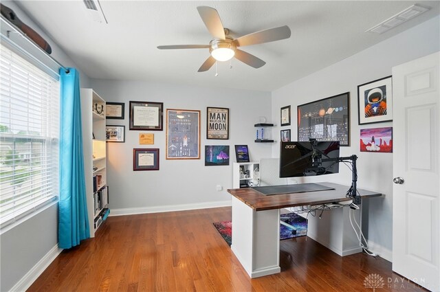 1596 Amberley Ct, Beavercreek Twp, OH 45385 - office with wood finished floors, ceiling fan, and baseboards